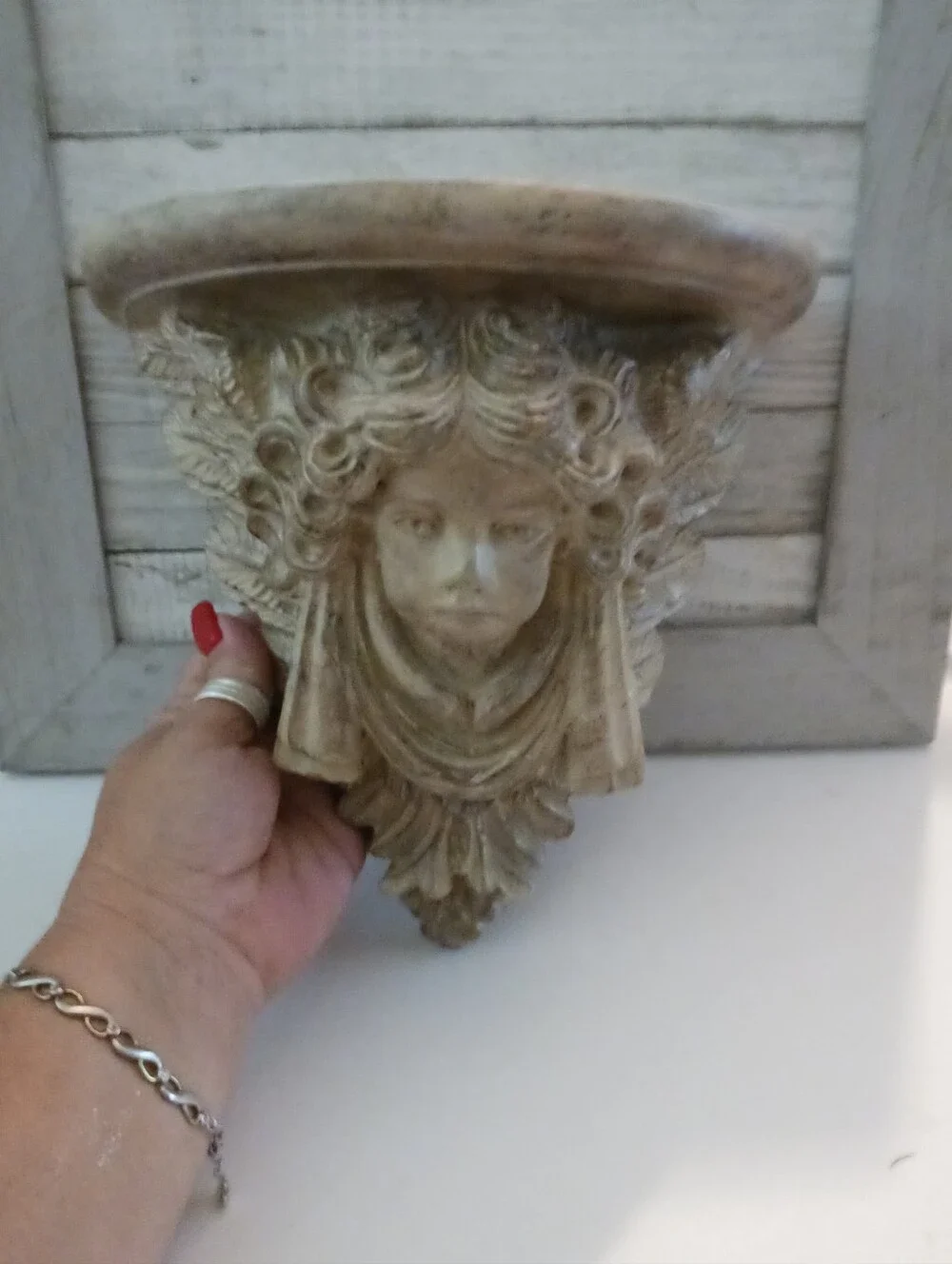 Ornate Resin Wall Angel Shelf in Antique Cream